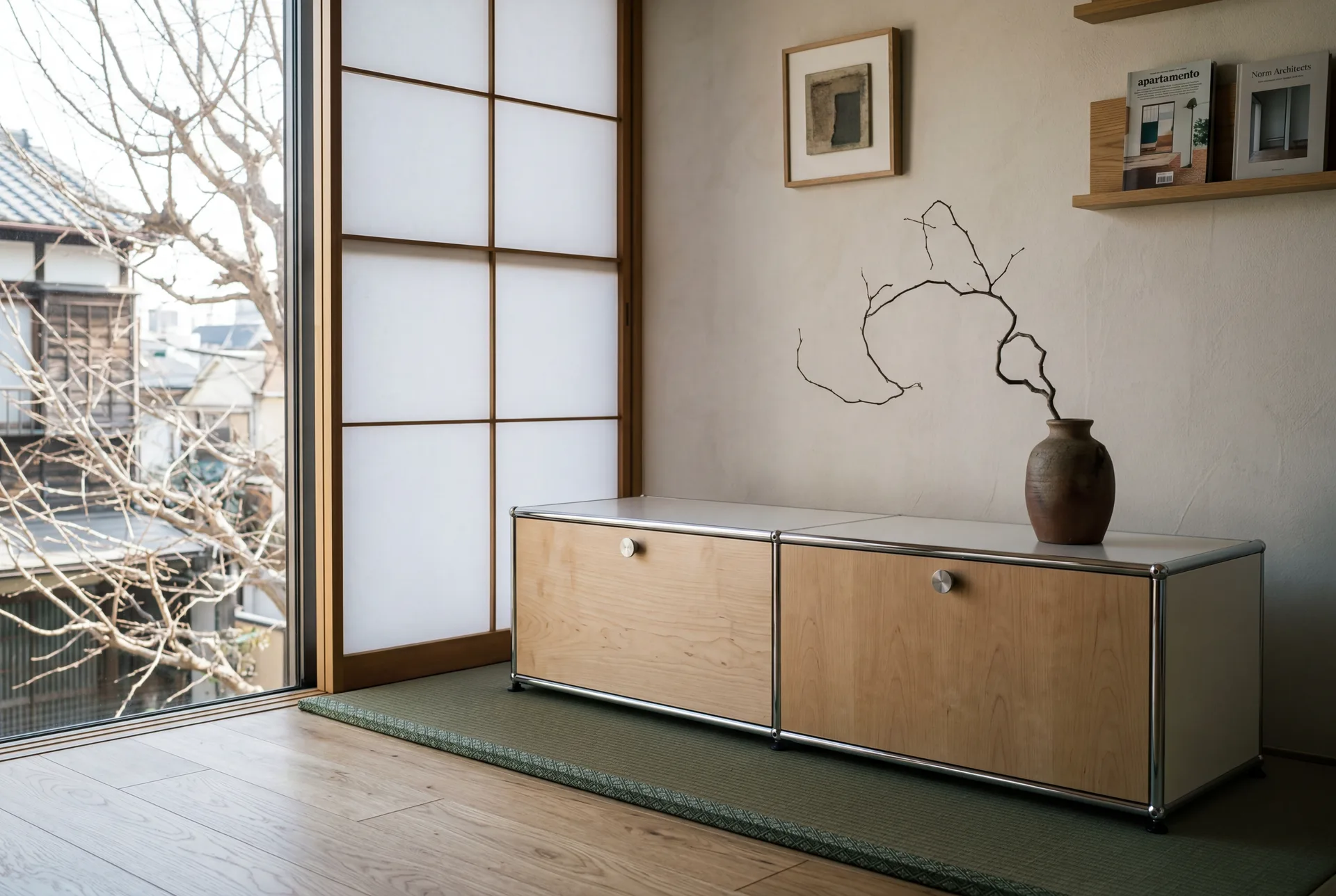 Low modular storage visualization in a compact living room