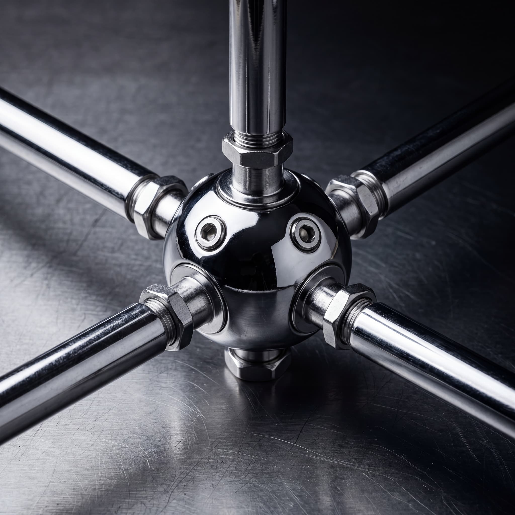 Macro detail of a ball-and-tube connector
