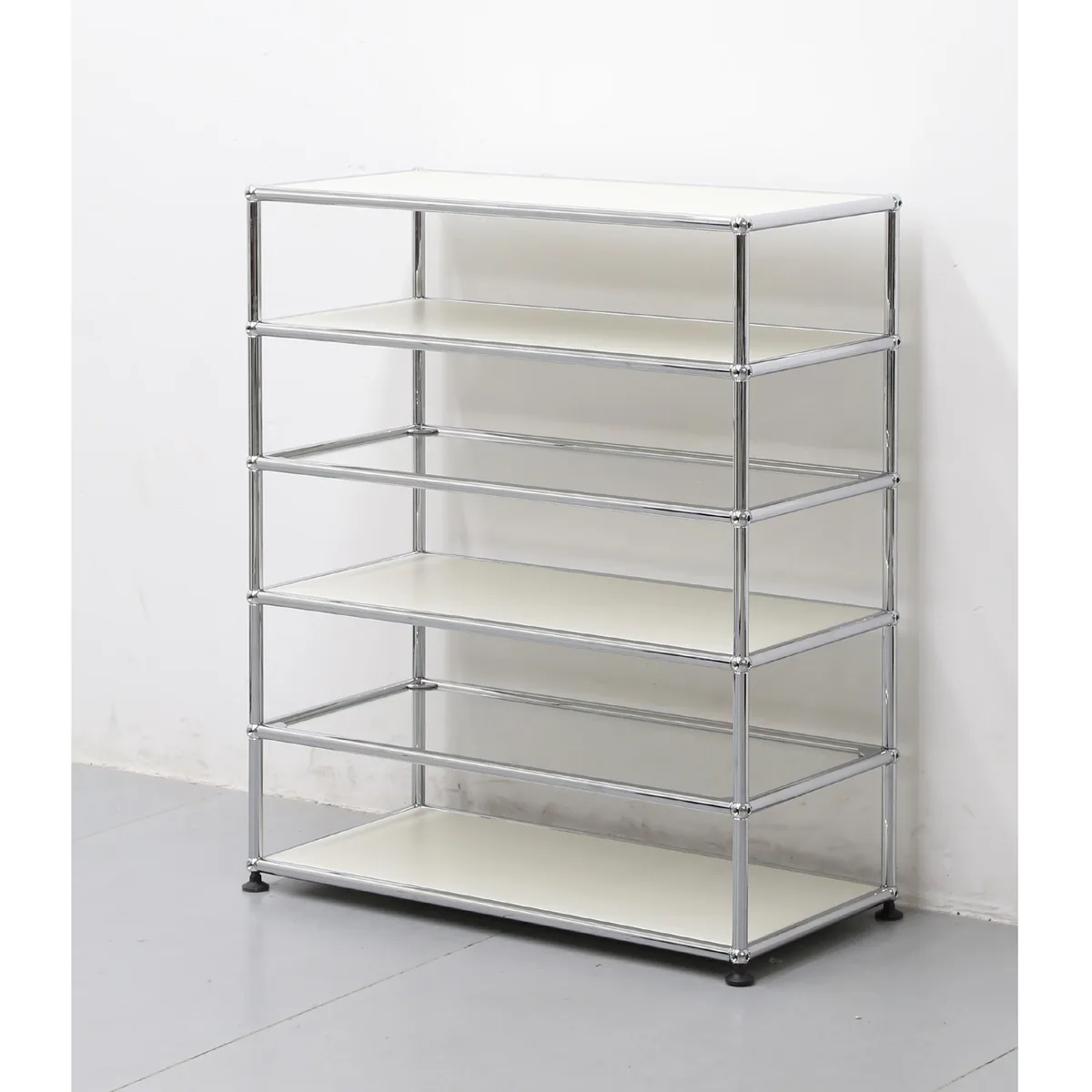 White four-tier open shelving