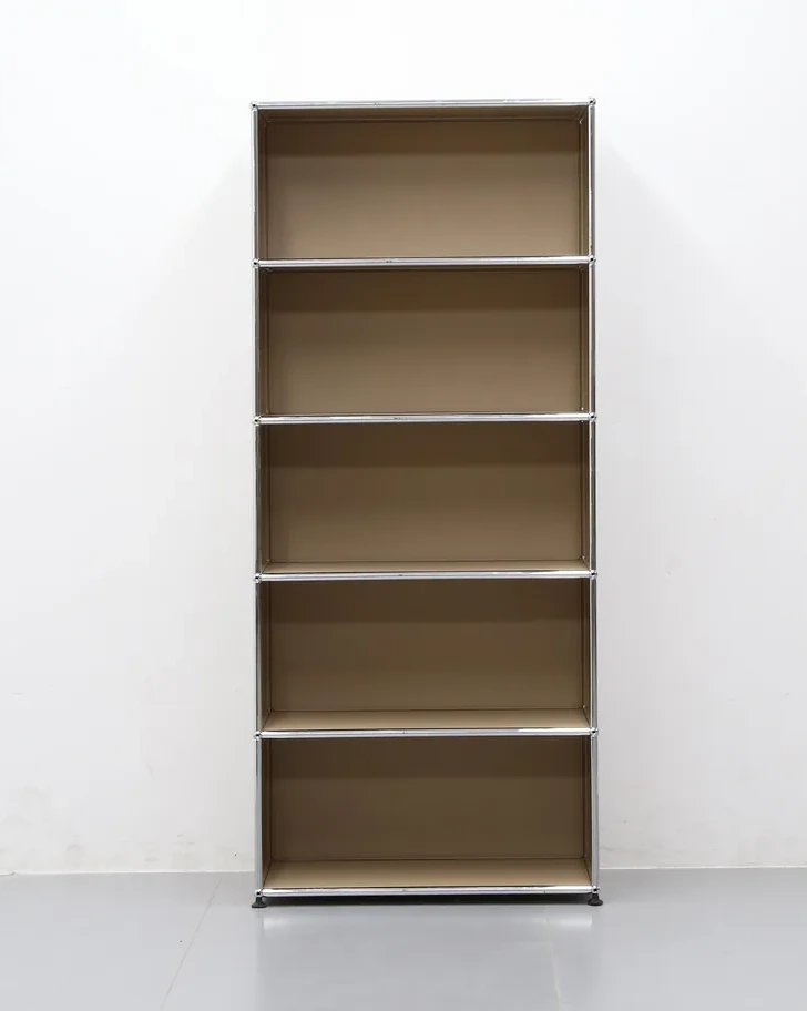 Tall beige bookcase — five tiers