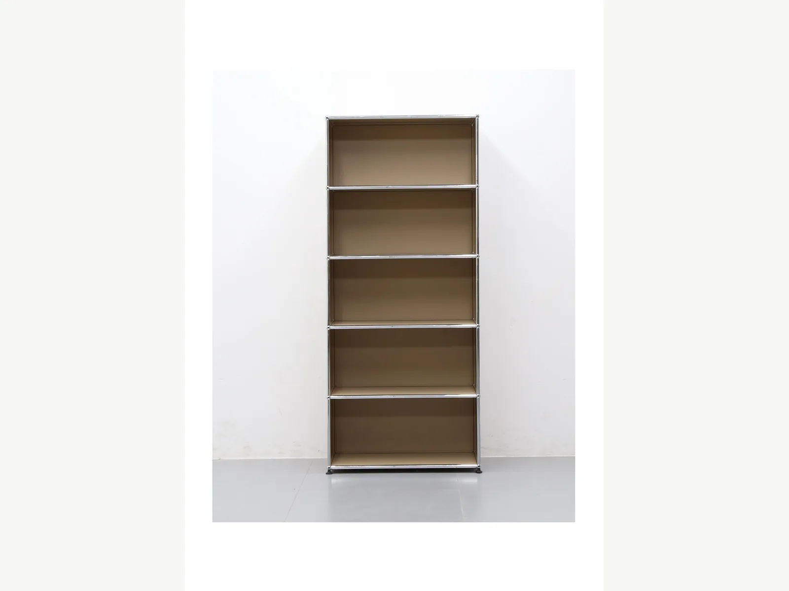 Tall beige bookcase — five tiers