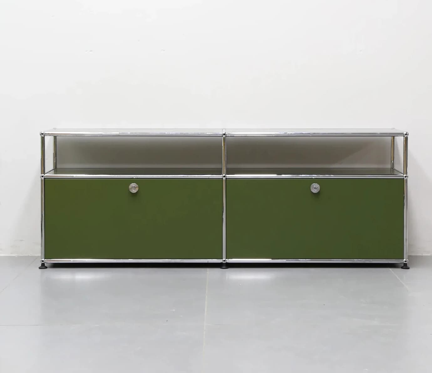 Olive two-module credenza — open top