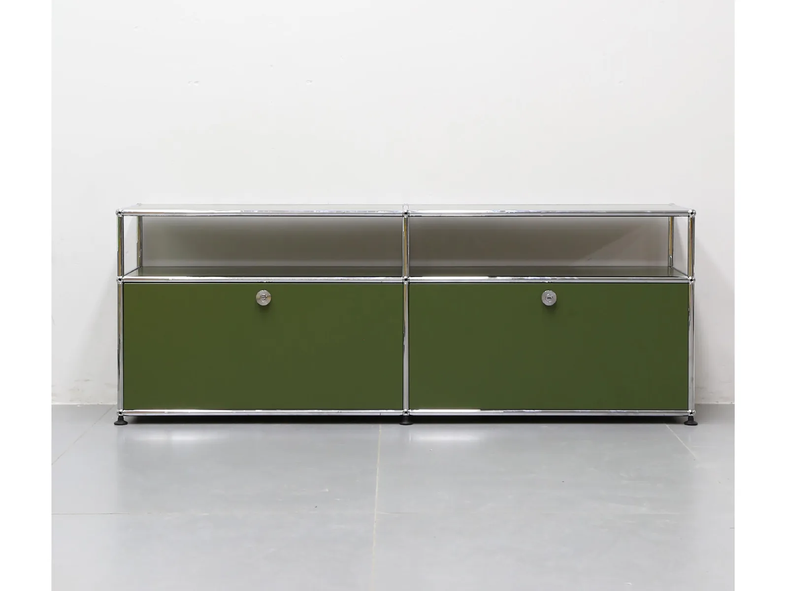 Olive two-module credenza — open top