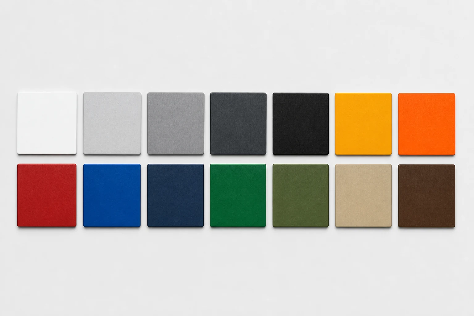 USM Haller Farbpalette: alle 14 Farben als pulverbeschichtete Muster